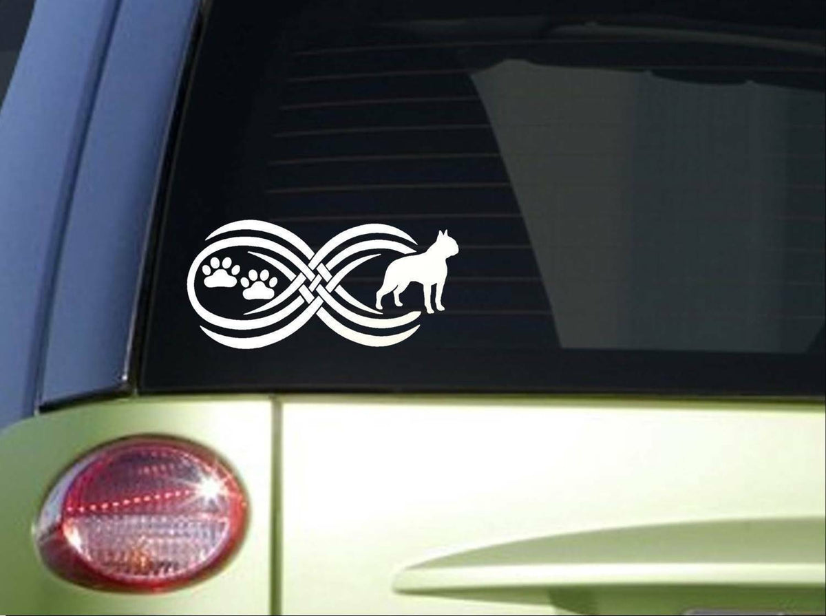 Tribal Boston Terrier Infinity Sitcker Wide Vinyl Decal – 8.5 Inch