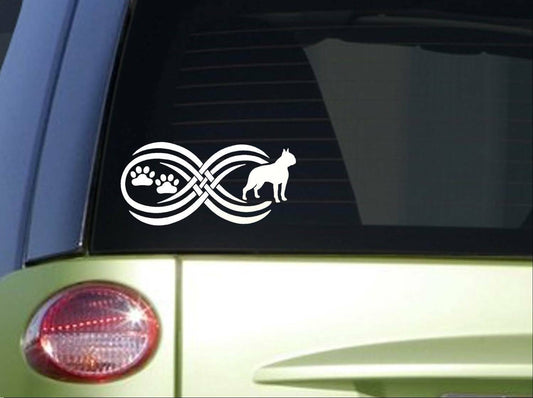 Tribal Boston Terrier Infinity Sitcker Wide Vinyl Decal – 8.5 Inch