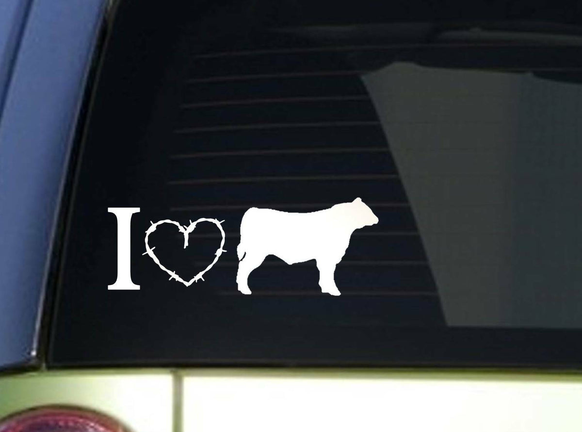 I Heart Cattle Wide Vinyl Decal – 8 Inch
