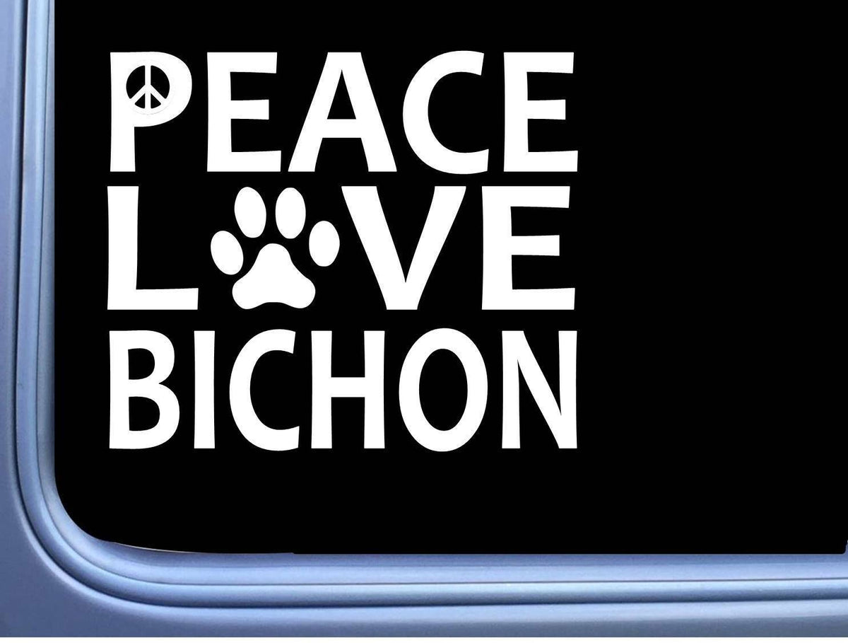 Bichon Frise Peace Love Dog Vinyl Decal – 6 Inch