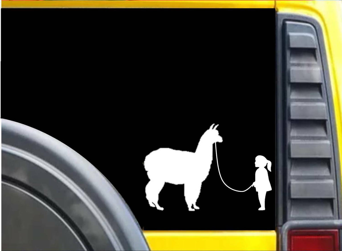 Girl Walking Alpaca Vinyl Decal – 8 Inch