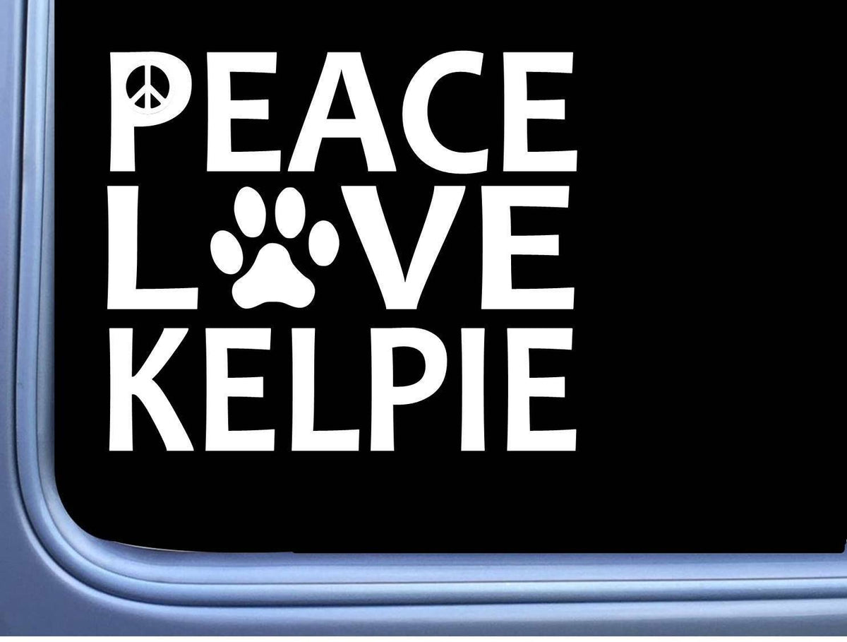 Kelpie Peace Love Dog Vinyl Decal – 6 Inch