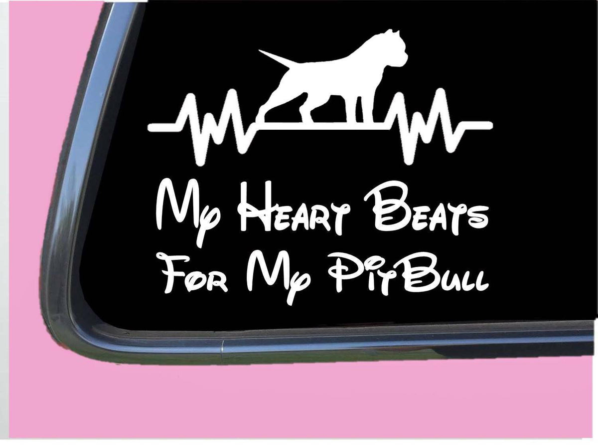 Pitbull Cropped Heart Beats for Lifeline Dog Breed Vinyl Decal – 6 Inch