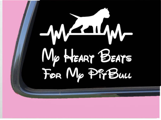 Pitbull Cropped Heart Beats for Lifeline Dog Breed Vinyl Decal – 6 Inch
