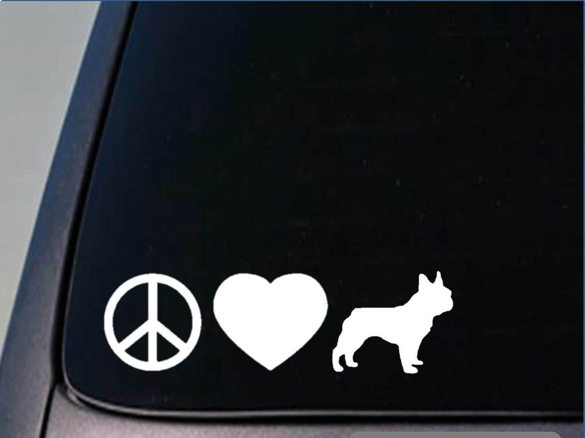 Peace Love Frenchie Vinyl Decal – 8 Inch