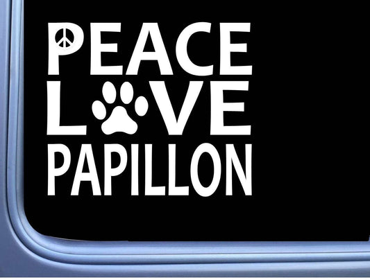 Papillon Peace Love Dog Vinyl Decal – 6 Inch