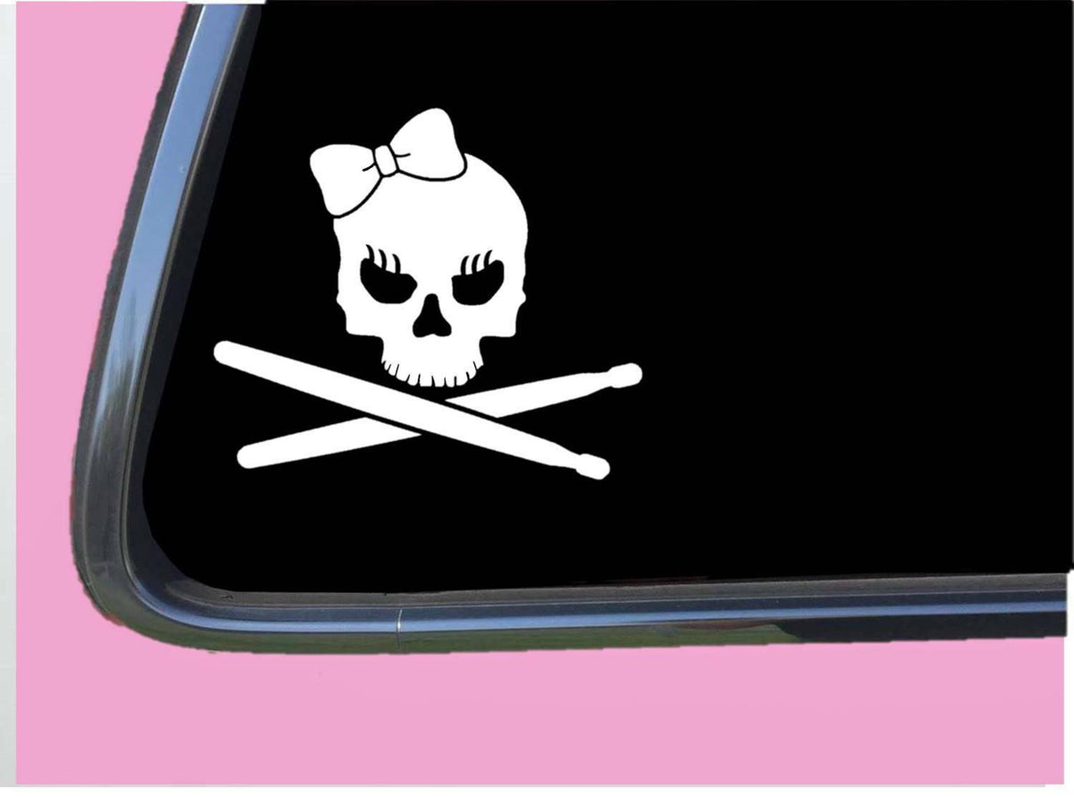 Drummer Girl Crossbones Vinyl Decal – 6 Inch