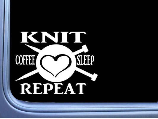 Knit Coffee Sleep Repeat Vinyl Decal – 6 Inch