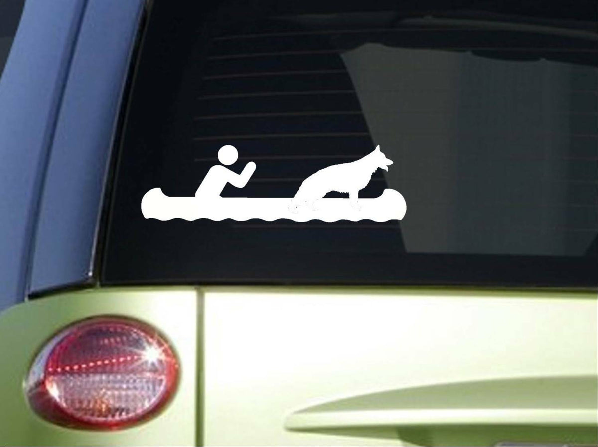 Canoe with German Shepherd Dog Vinyl Decal – 8 Inch