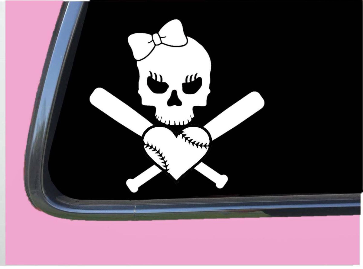 Softball Skull Vinyl Decal – 6 Inch