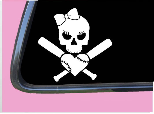 Softball Skull Vinyl Decal – 6 Inch