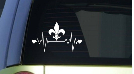 Fleur De Lis Heartbeat Lifeline Wide Vinyl Decal – 8 Inch