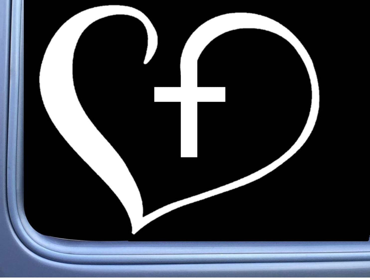 Christian Cross Heart Vinyl Decal – 6 Inch