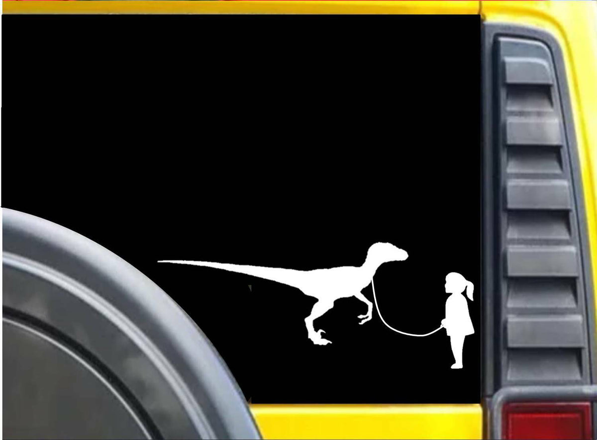 Girl Walking Velociraptor Vinyl Decal – 8 Inch