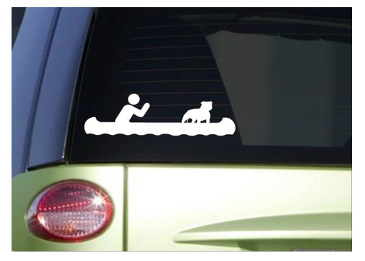 Canoe with Pitbull Dog Vinyl Decal – 8 Inch