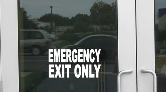 Emergency Exit Only Wide Vinyl Decal – 8 Inch