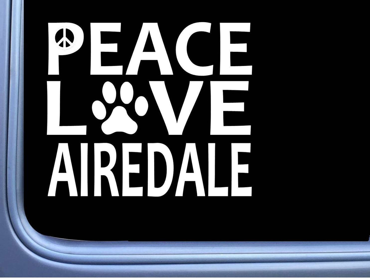 Airedale Peace Love Dog Vinyl Decal – 6 Inch
