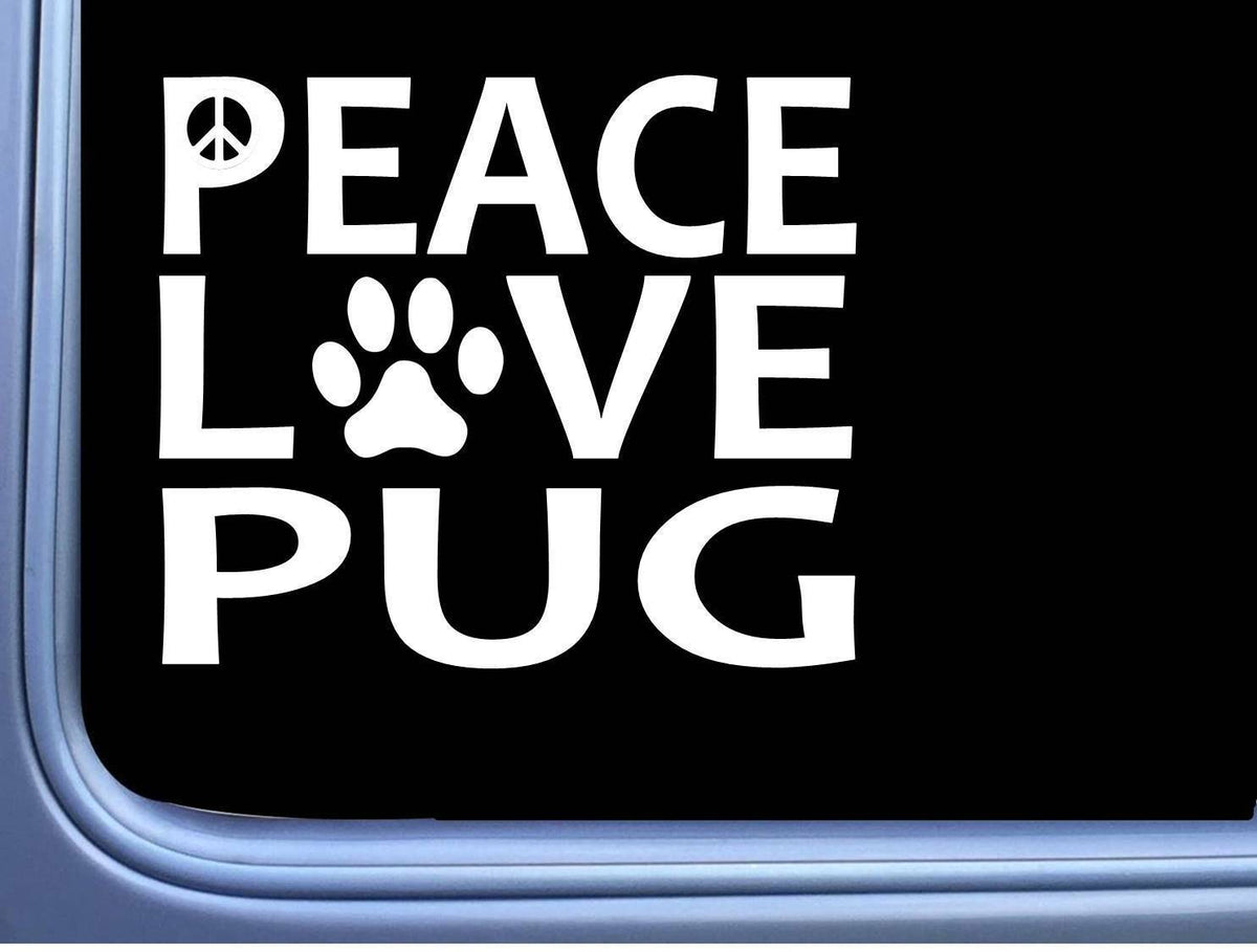 Pug Peace Love Dog Vinyl Decal – 6 Inch