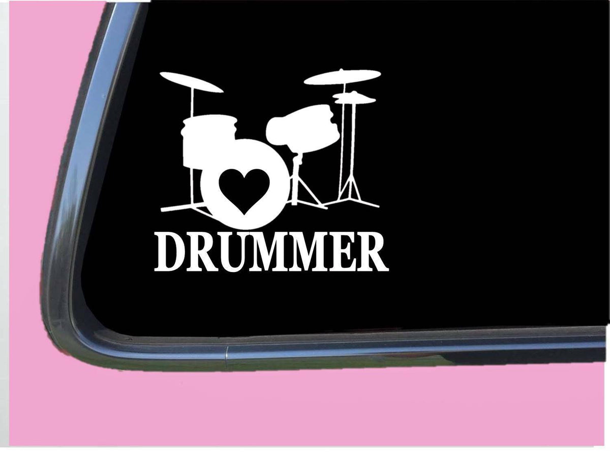 Drummer with Heart Vinyl Decal – 8 Inch