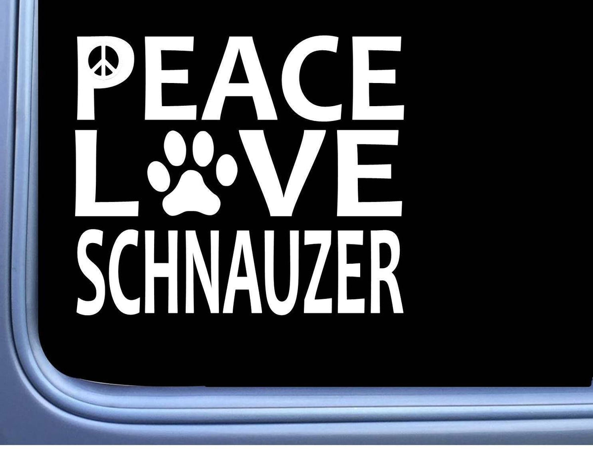 Schnauzer Peace Love Dog Vinyl Decal – 6 Inch