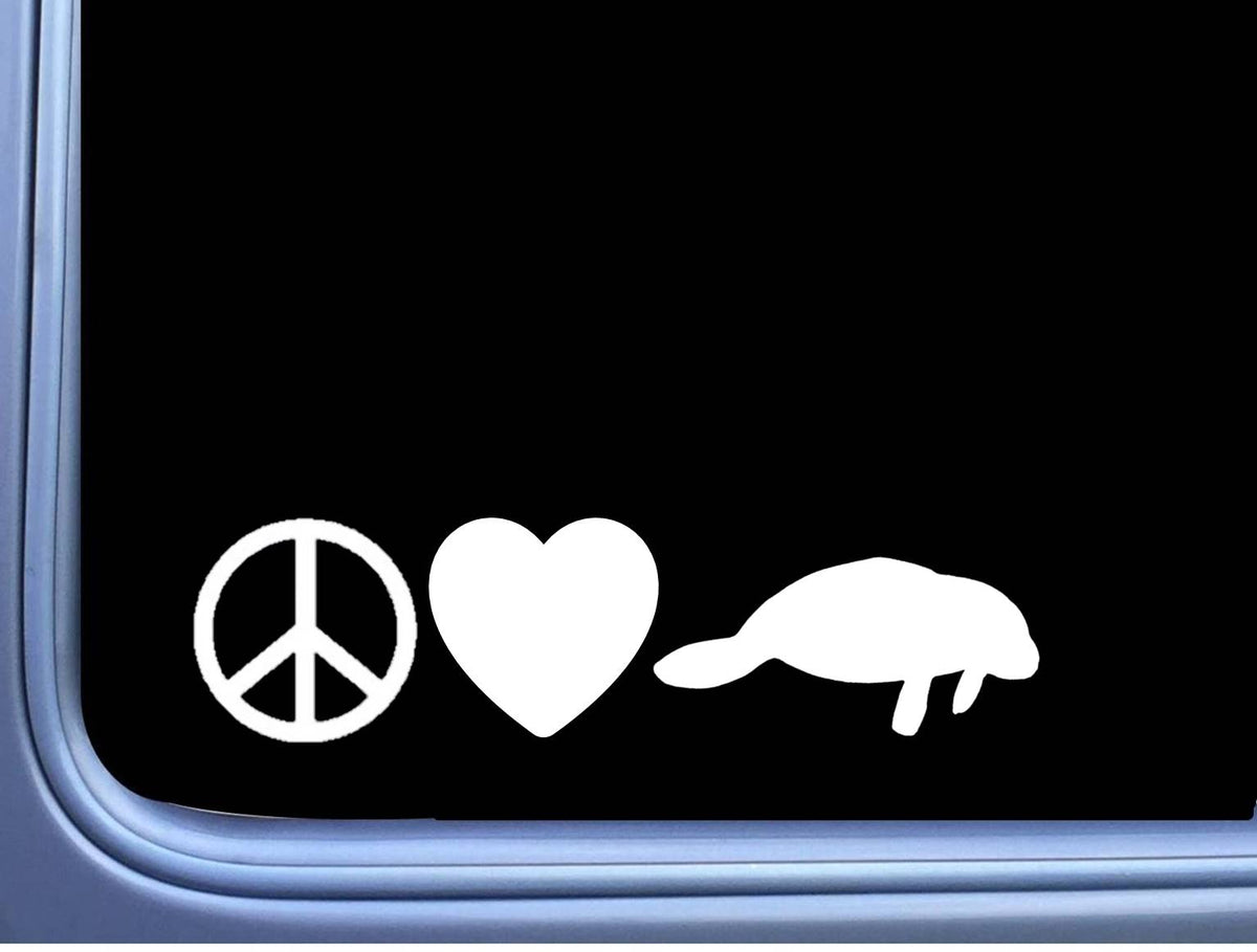 Peace Love Manatee Vinyl Decal – 8 Inch