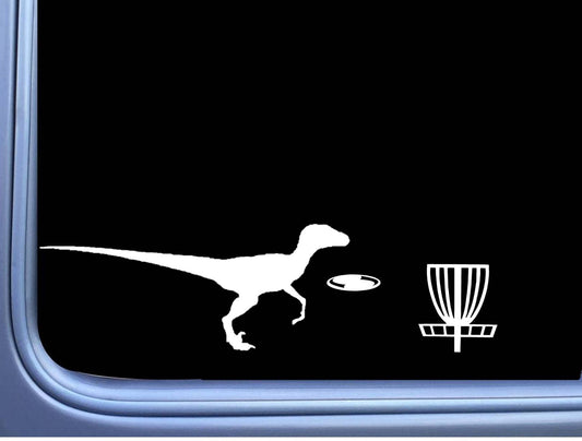 Velociraptor Disc Golf - Waterproof - Funny Gifts - Dinosaur Vinyl Decal – 8 Inch